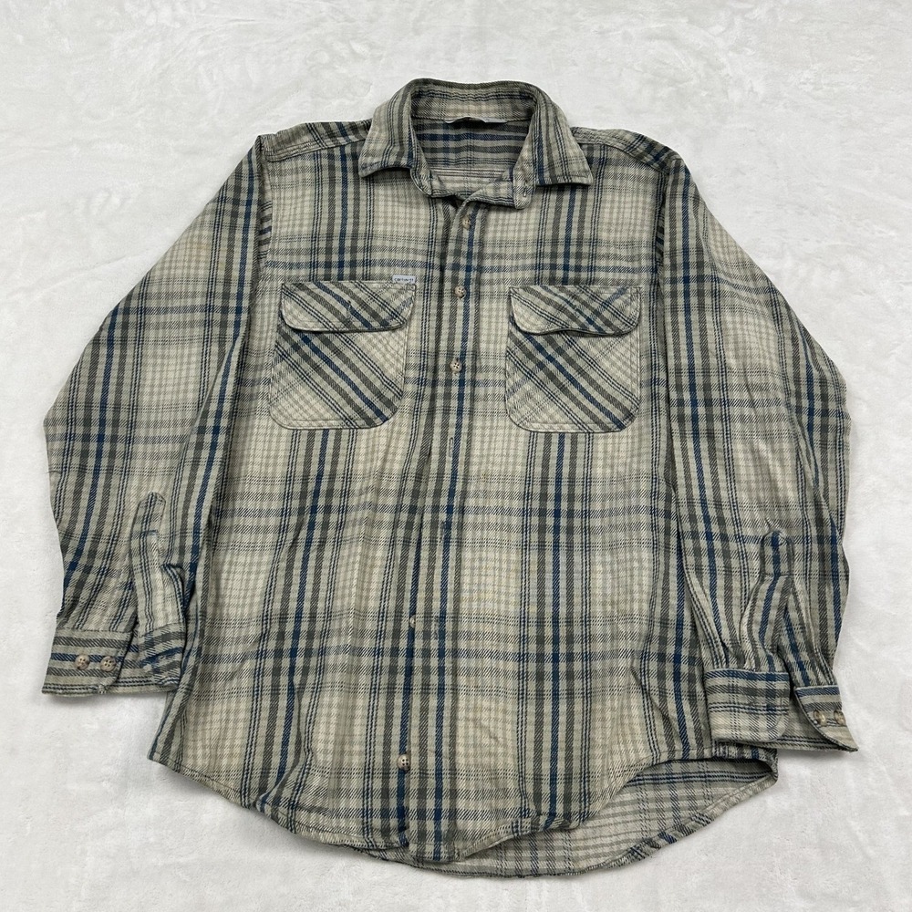 90s Carhartt Plaid Button Down Shirt Mens S Tan Blue Long Sleeve Workwear Rugged